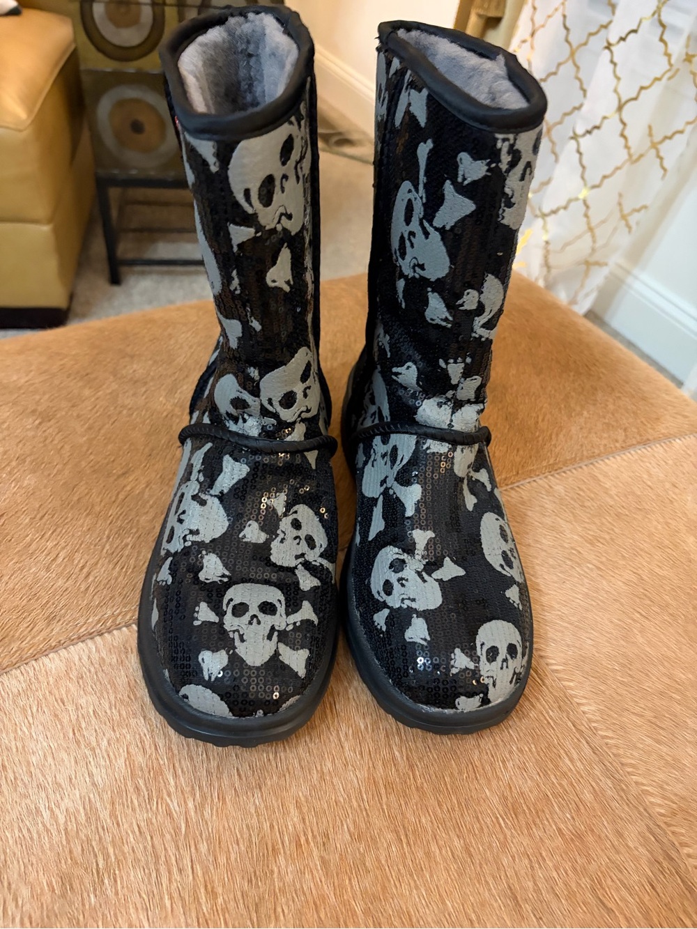 UGGS Women’s Black Skull Sequin One-Piece Boots